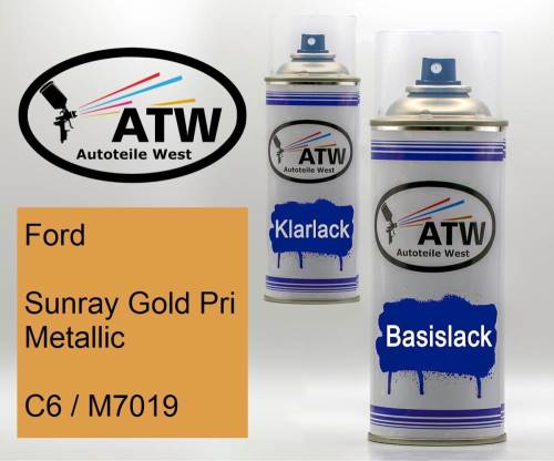 Ford, Sunray Gold Pri Metallic, C6 / M7019: 400ml Sprühdose + 400ml Klarlack - Set, von ATW Autoteile West.